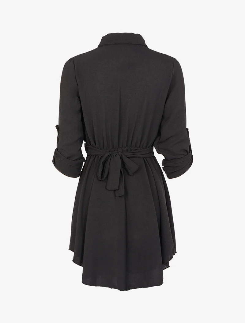 Gürteltes Skaterkleid - Schwarz