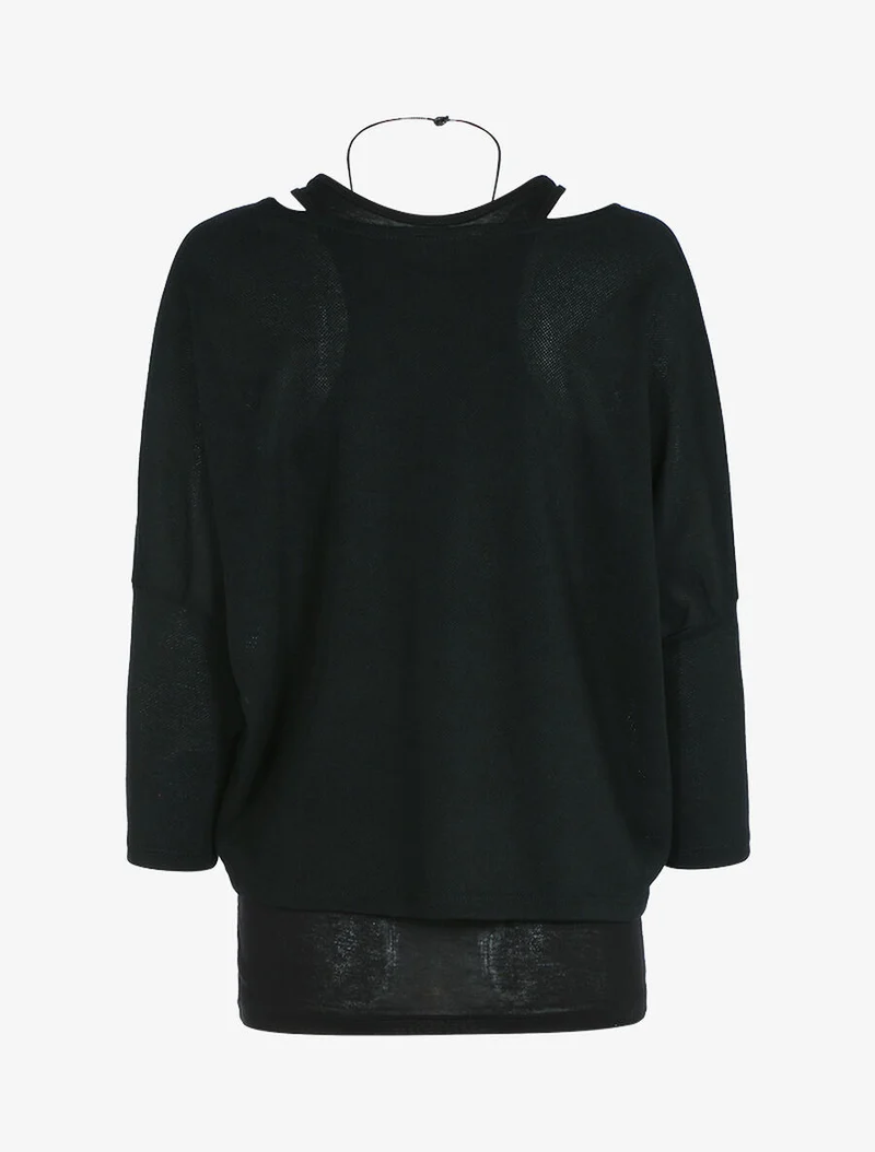 Kurzes Top mit Tanktop und langer Halskette - Schwarz
