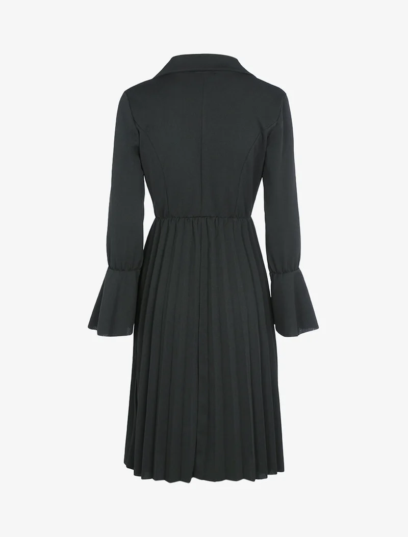 Offiziersstil-Kleid mit plissiertem Saum - Schwarz
