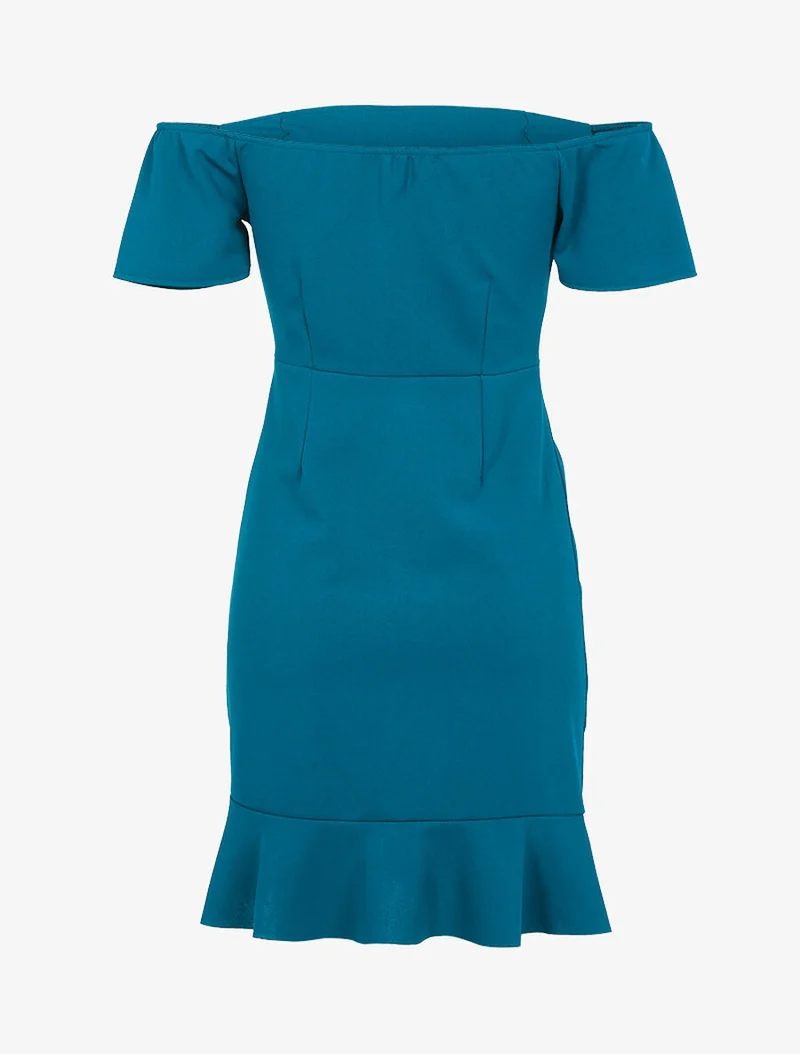Kleid mit Kordelzug - Petrolblau