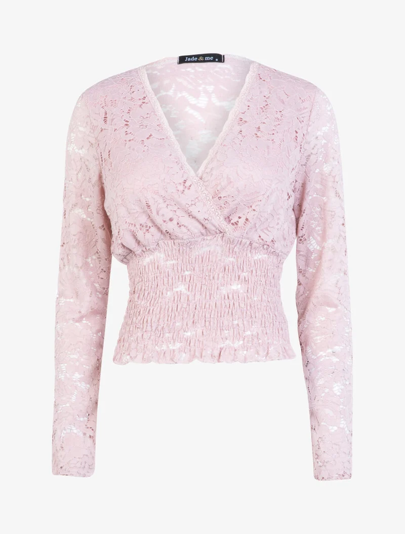 Spitzen-Crop-Top mit Muschelsaum - Rose