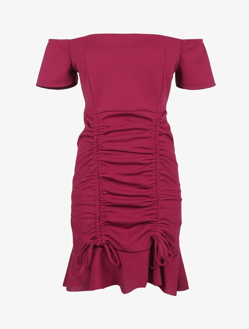 Kleid mit Kordelzug - Bordeaux