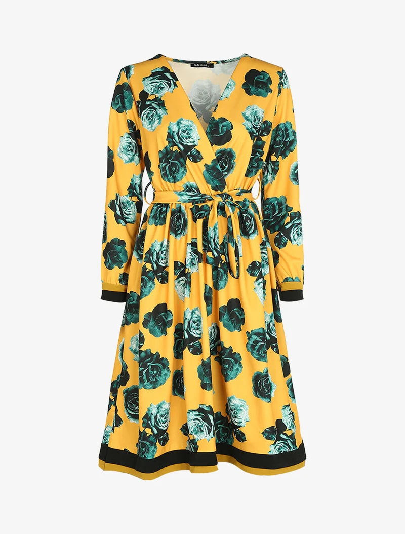 50er-Jahre-Kleid mit Blumenmuster - Gelb