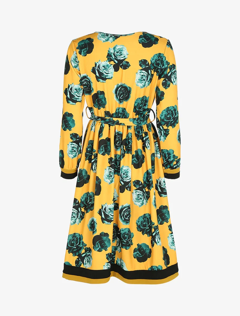 50er-Jahre-Kleid mit Blumenmuster - Gelb