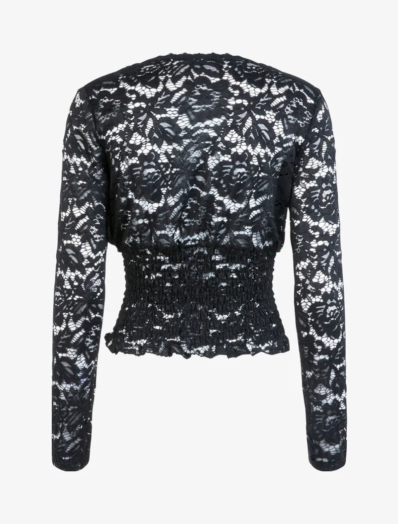 Spitzen-Crop-Top mit Muschelsaum - Schwarz