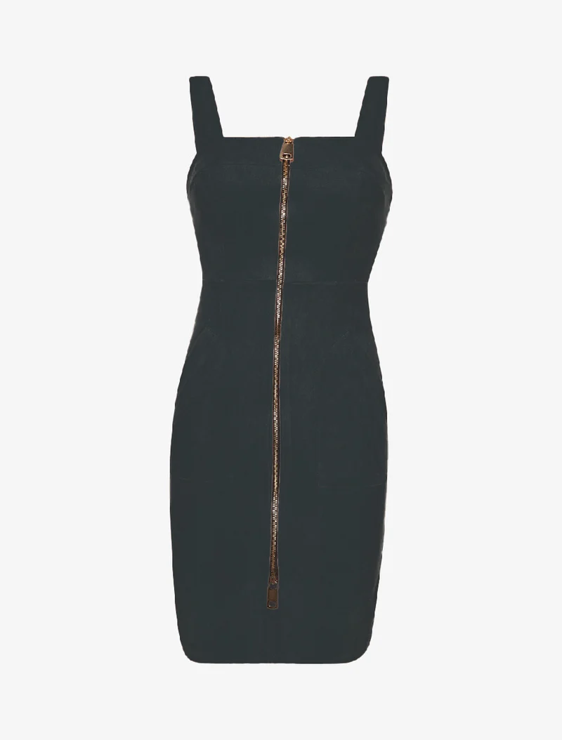 Reißverschluss-Wildlederkleid - Schwarz