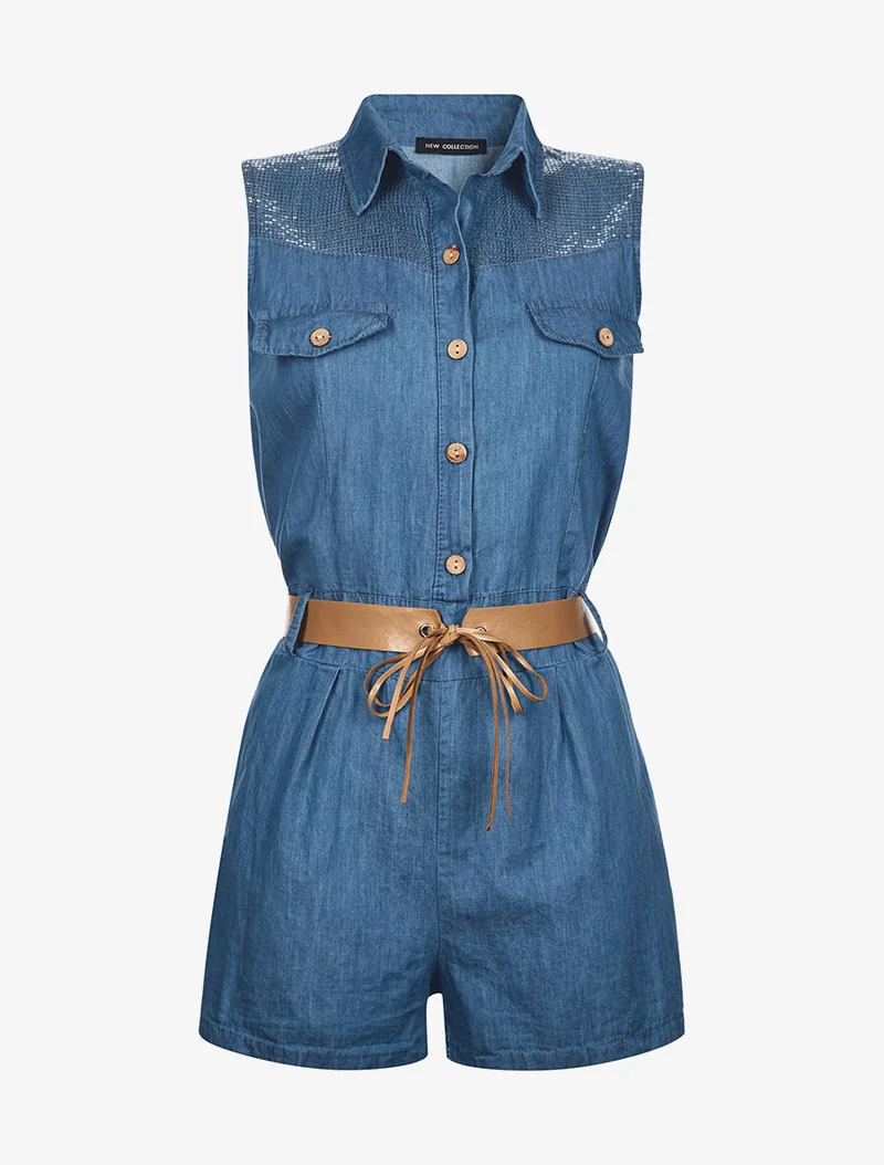 Pailletten-Schulteroverall - Denim