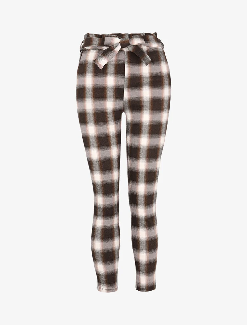 Karottenhose mit Karomuster - Braun