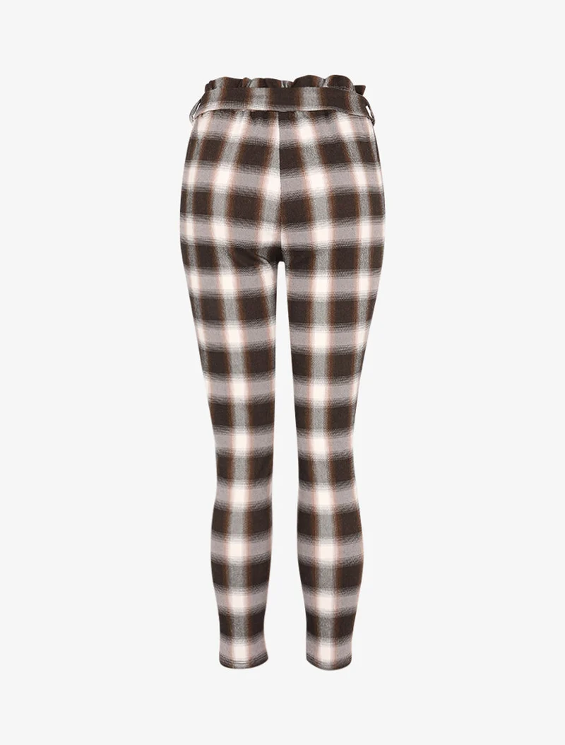Karottenhose mit Karomuster - Braun