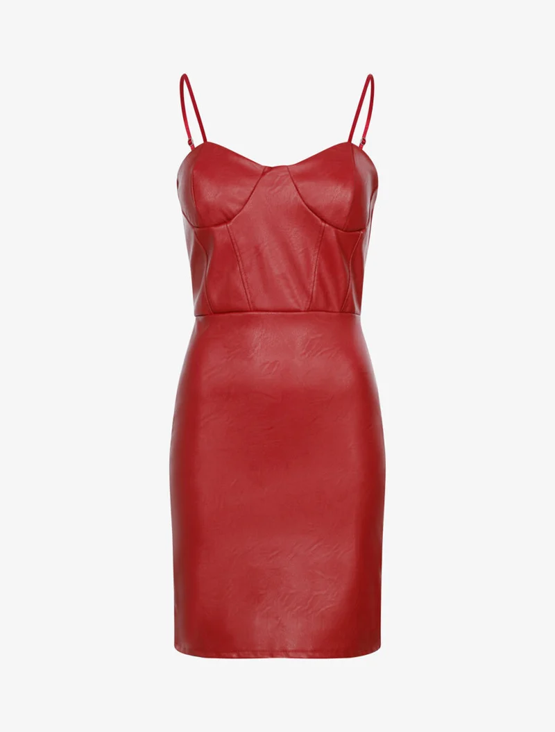 Kleid aus Kunstleder mit genähtem Bustier - Bordeaux