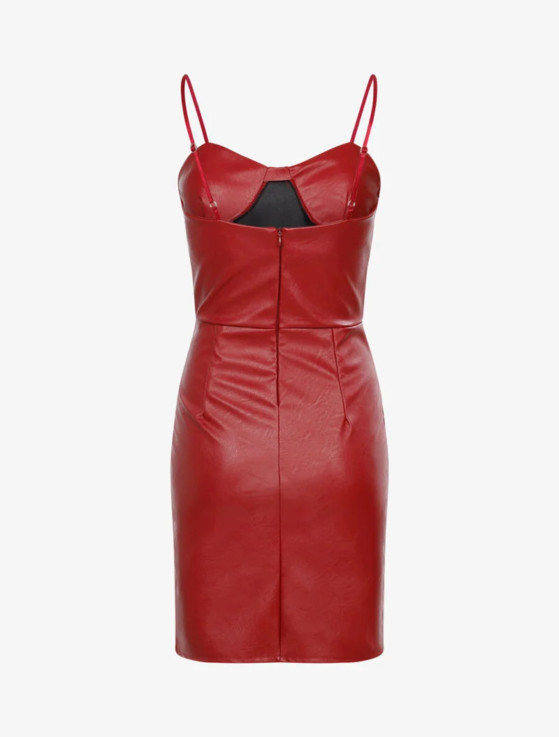 Kleid aus Kunstleder mit genähtem Bustier - Bordeaux