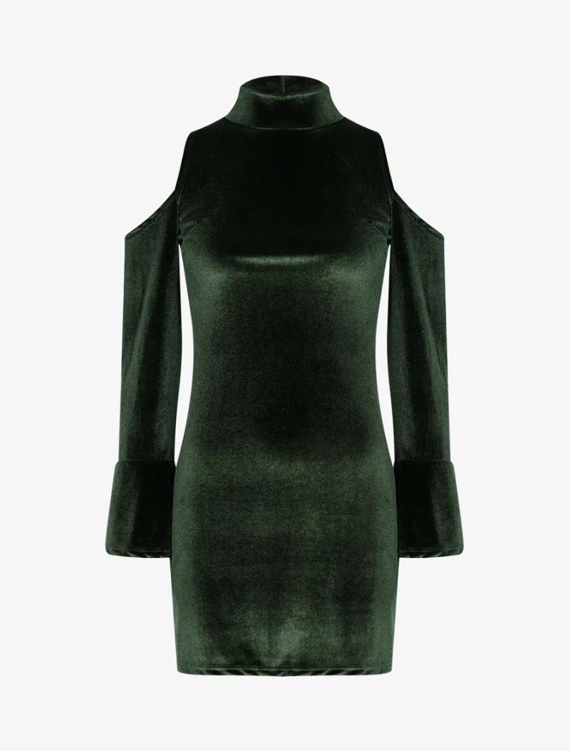 Schulterfreies Samtkleid - Grün