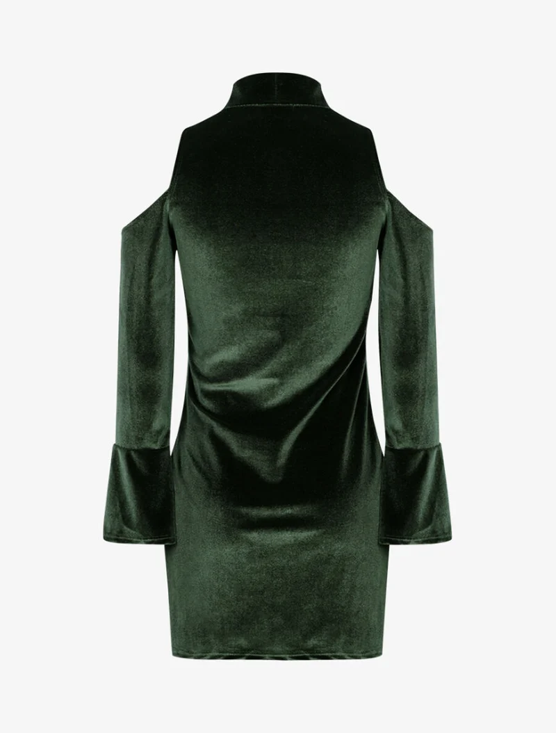 Schulterfreies Samtkleid - Grün
