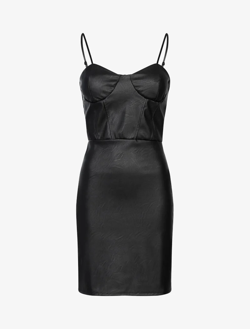 Kleid aus Kunstleder mit genähtem Bustier - Schwarz