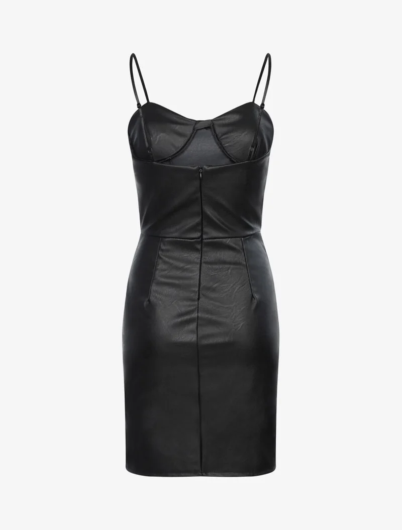 Kleid aus Kunstleder mit genähtem Bustier - Schwarz