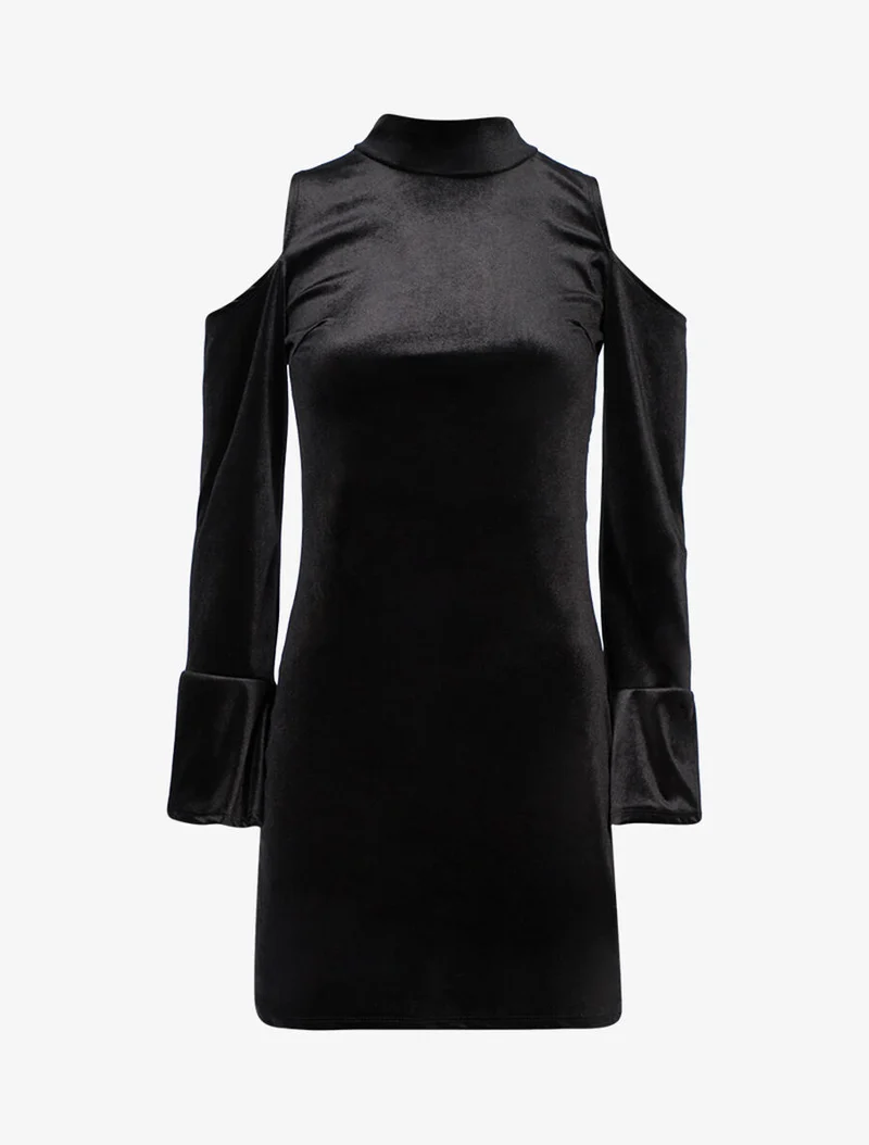Schulterfreies Samtkleid - Schwarz