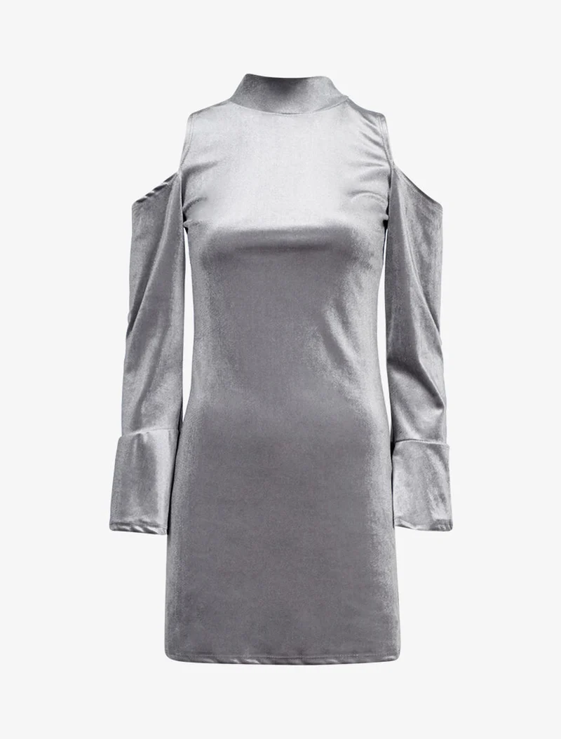 Schulterfreies Samtkleid - Grau