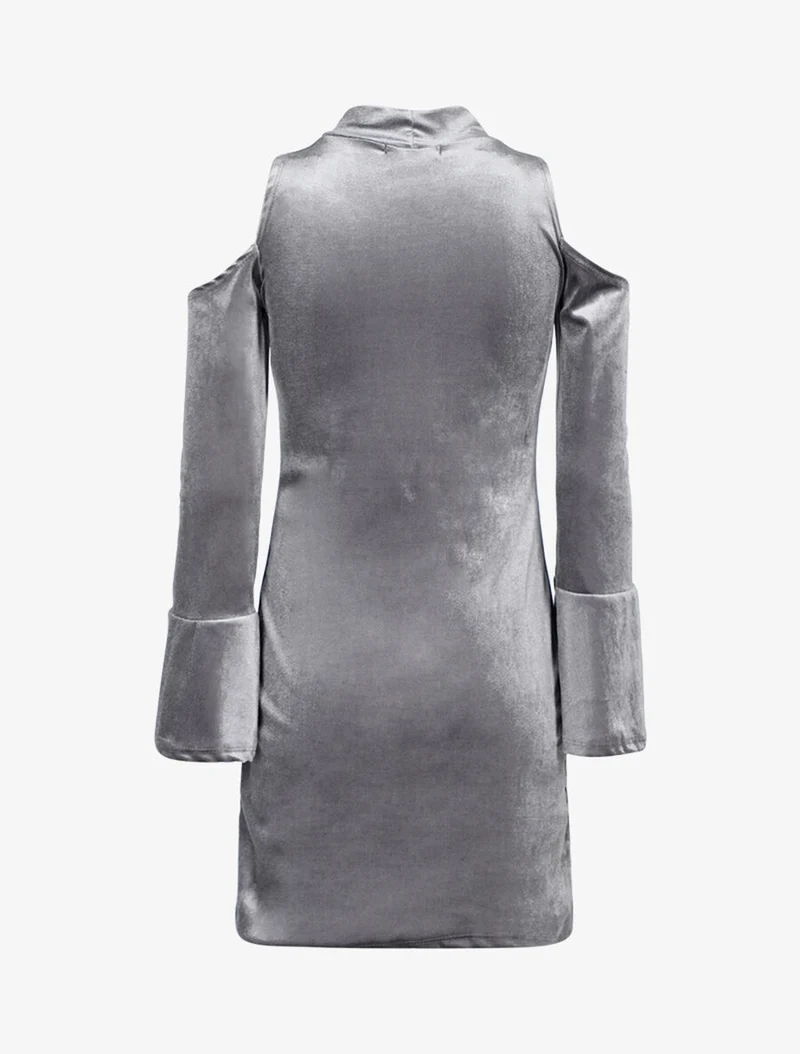 Schulterfreies Samtkleid - Grau