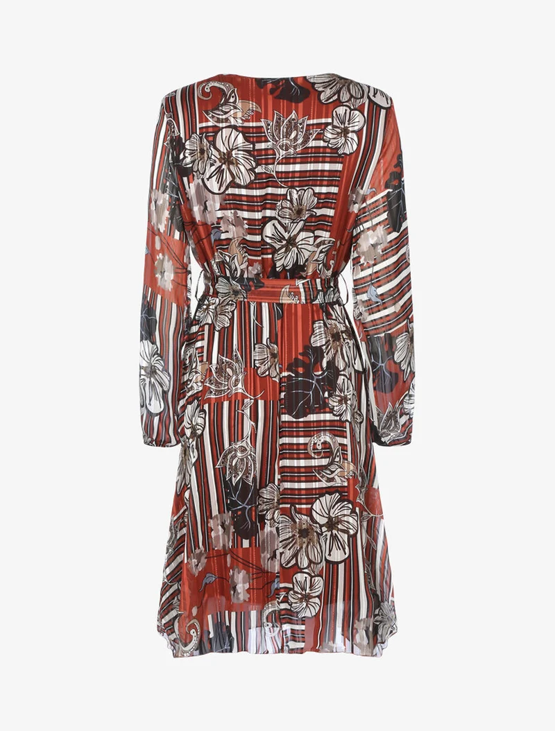 Wickelkleid aus fließendem Stoff mit Print - Ocker