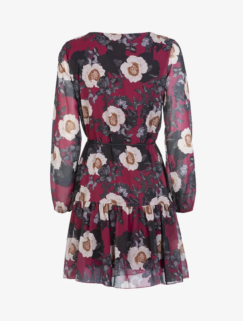 Kleid aus Voile mit Blumenmuster - Weinrot