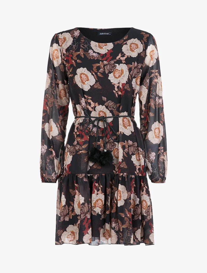 Kleid aus Voile mit Blumenmuster - Schwarz