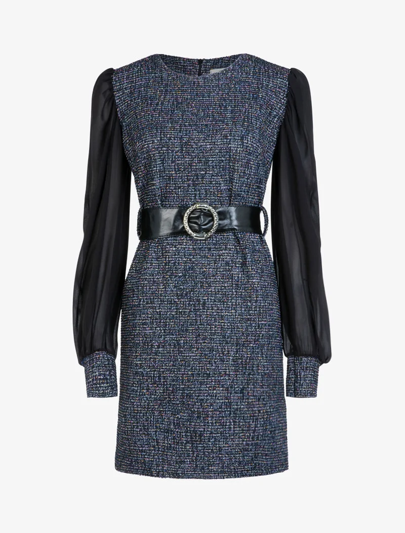 Mehrfarbiges Strickkleid mit Struktur - Marine