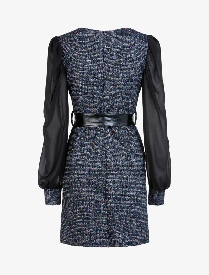 Mehrfarbiges Strickkleid mit Struktur - Marine