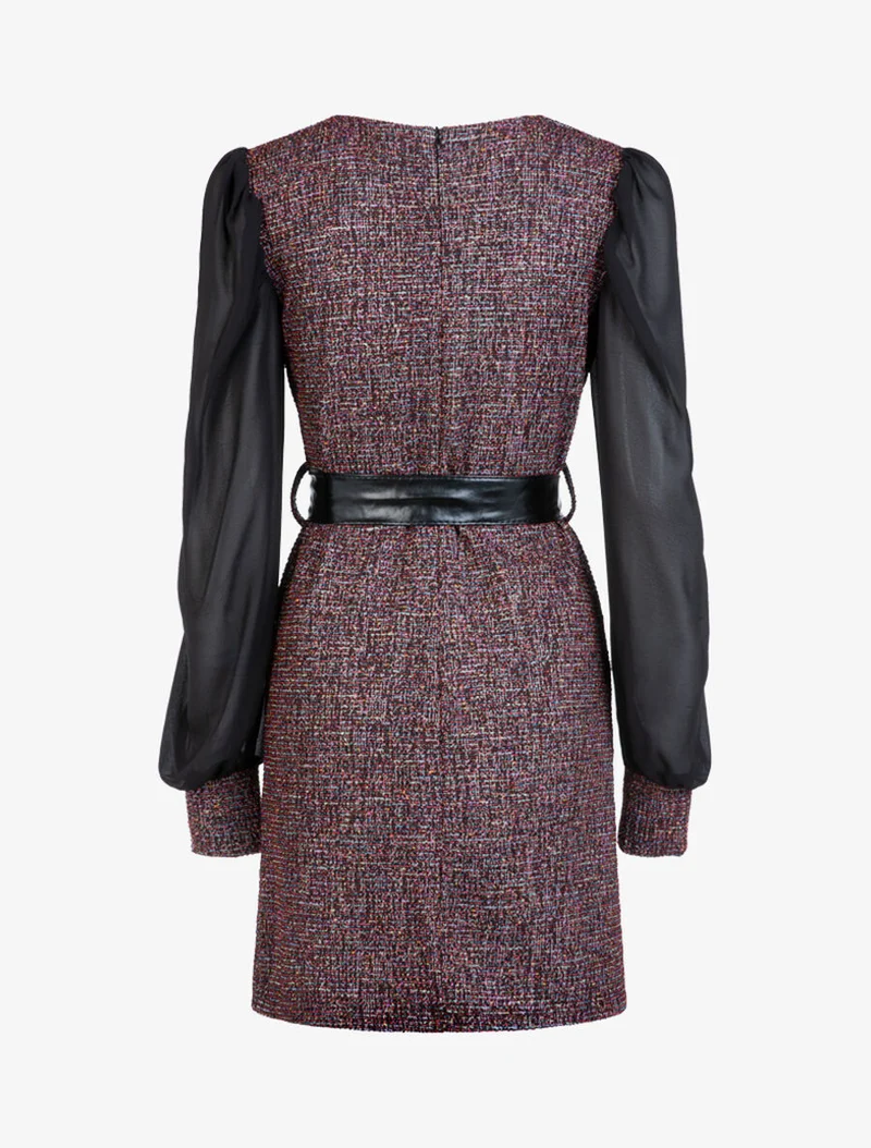 Mehrfarbiges Strickkleid mit Struktur - Rot