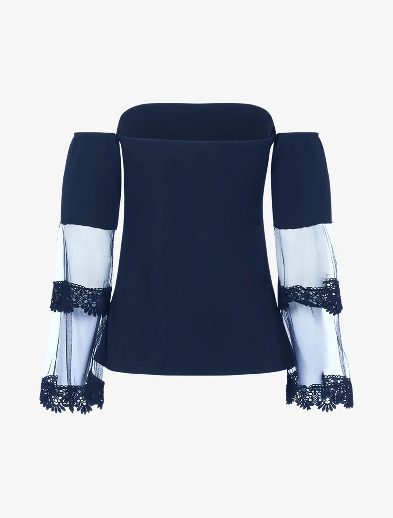 Oberteil mit Trompetenärmeln aus Voile - Mitternachtsblau