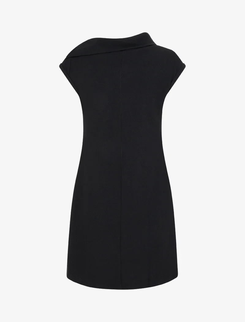 Strickkleid mit umgeschlagenem Kragen und Knöpfen - Schwarz