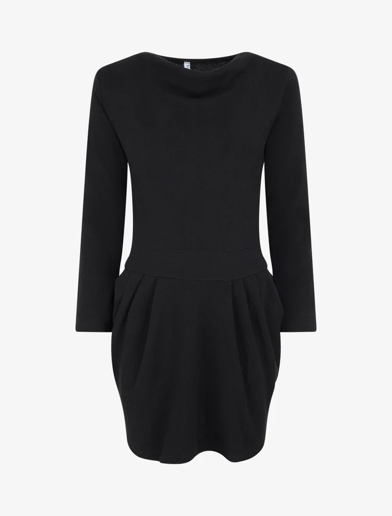 Einfarbiges Kleid mit bauschigem Saum - Schwarz