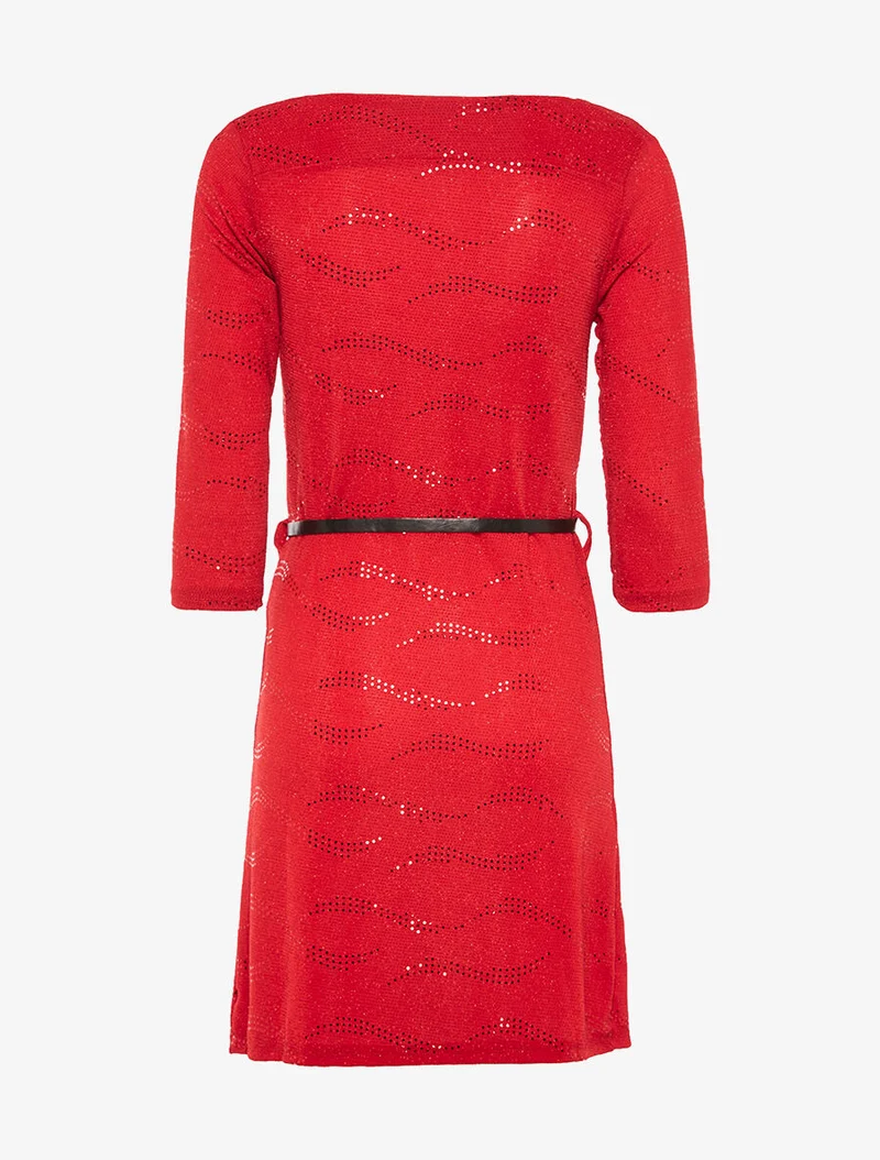 Paillettiertes Wasserfallkleid - Rot