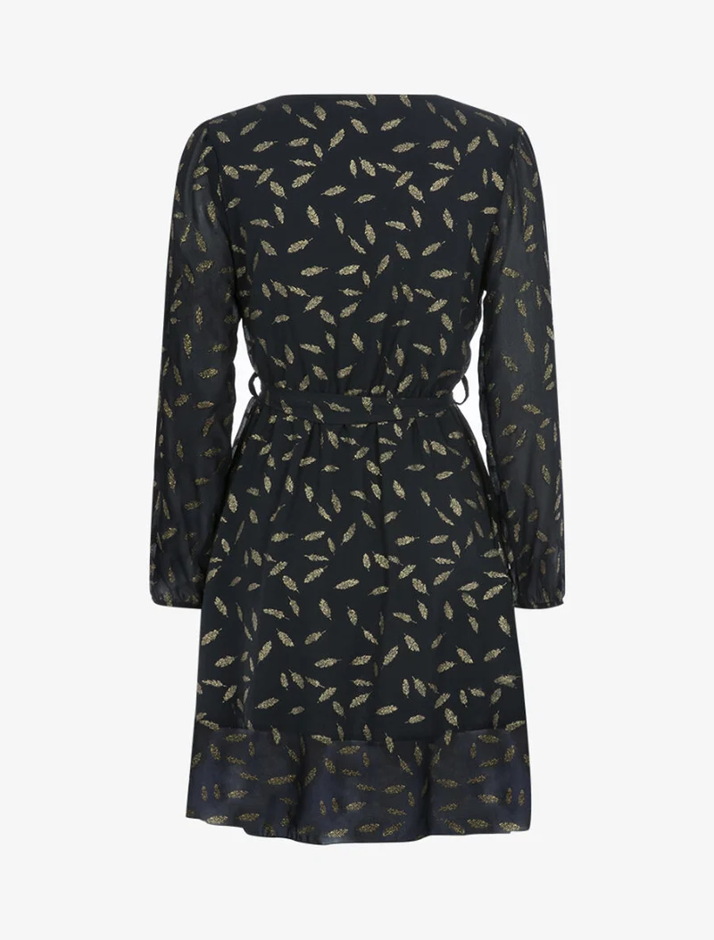 Kleid mit schimmerndem Blätterdruck - Schwarz