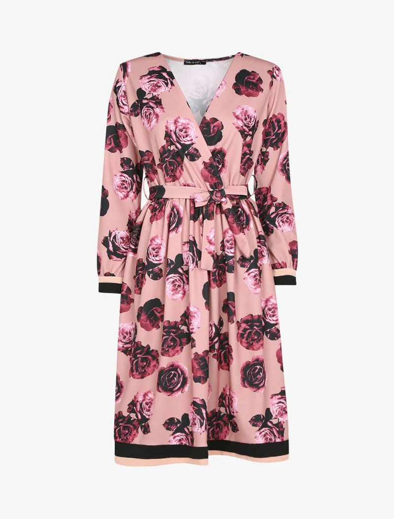 50er-Jahre-Kleid mit Blumenmuster - Altrosa