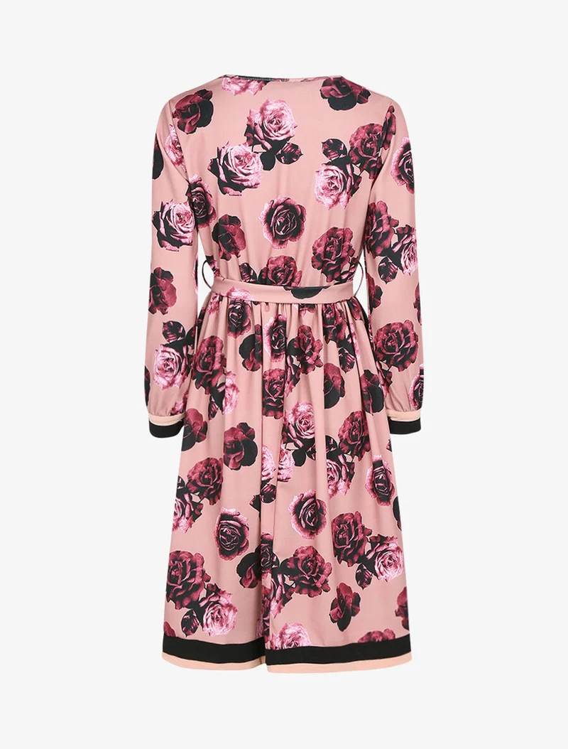 50er-Jahre-Kleid mit Blumenmuster - Altrosa