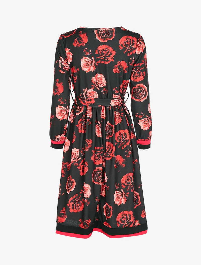 50er-Jahre-Kleid mit Blumenmuster - Schwarz