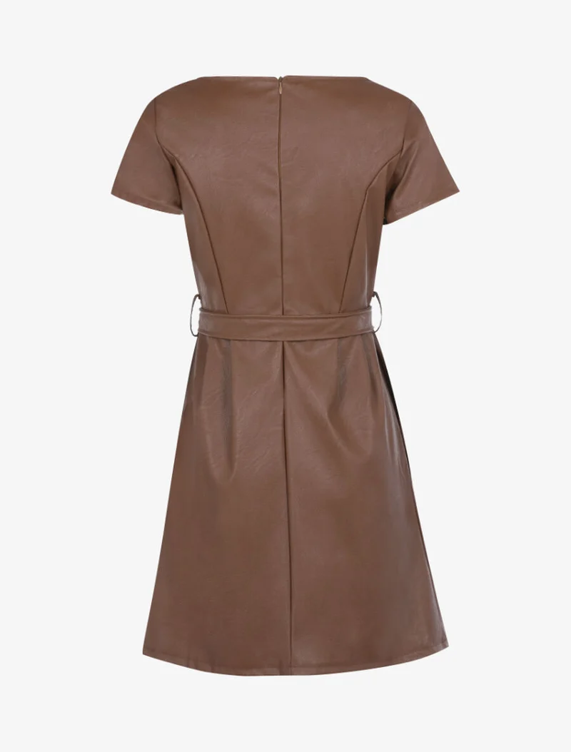 Klassisches Kleid aus Kunstleder - Hellbraun