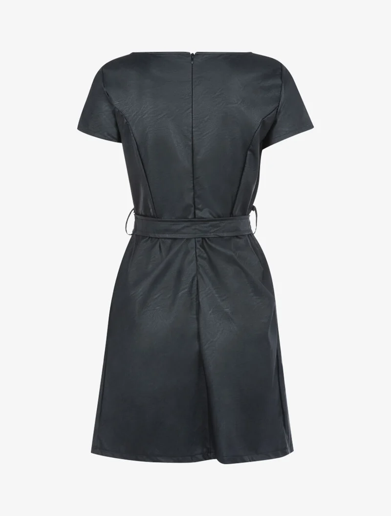 Klassisches Kleid aus Kunstleder - Schwarz
