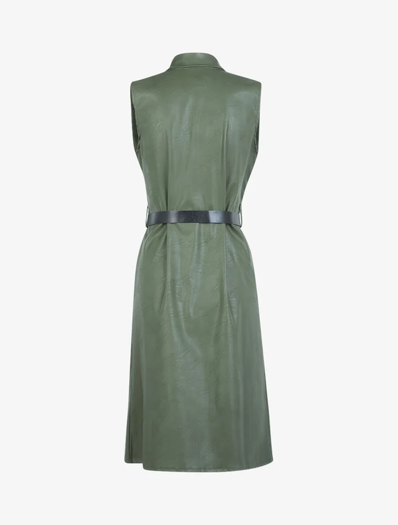 Midi-Kleid aus Kunstleder - Kaki