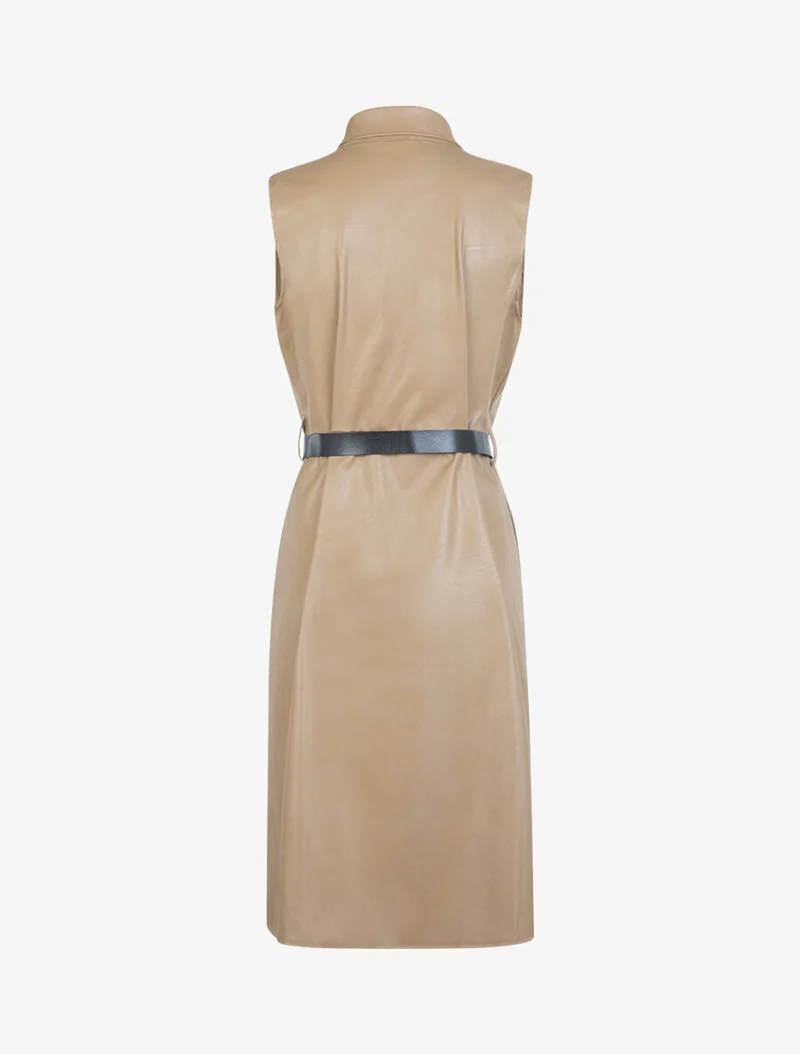 Midi-Kleid aus Kunstleder - Kamel