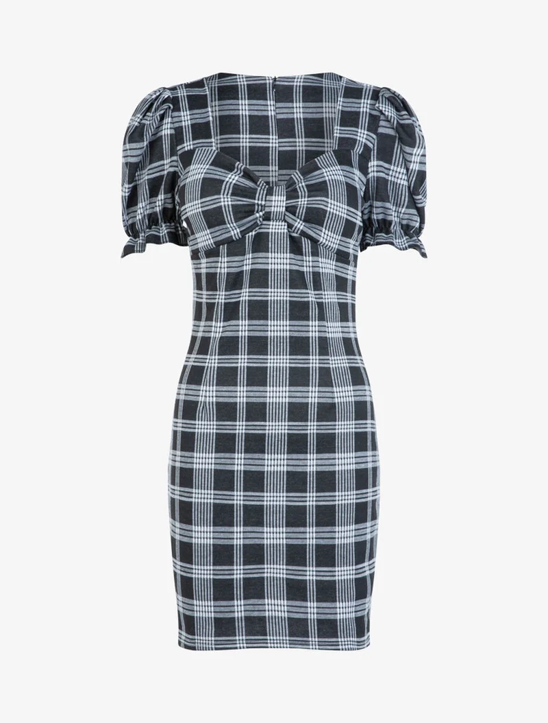 Etuikleid mit Tartan-Muster - Schwarz