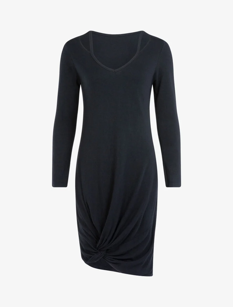 Feinstrickkleid mit Zopfrand - Schwarz