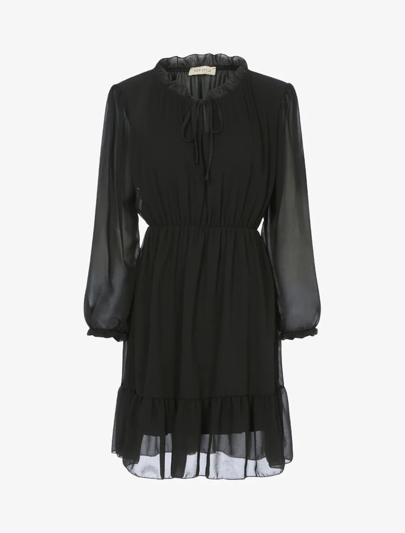 Kleid mit Rüschenkanten - Schwarz