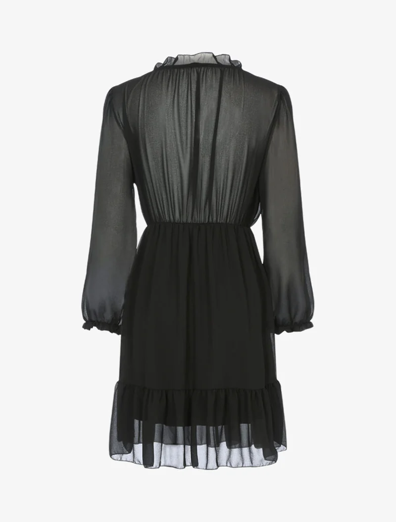 Kleid mit Rüschenkanten - Schwarz