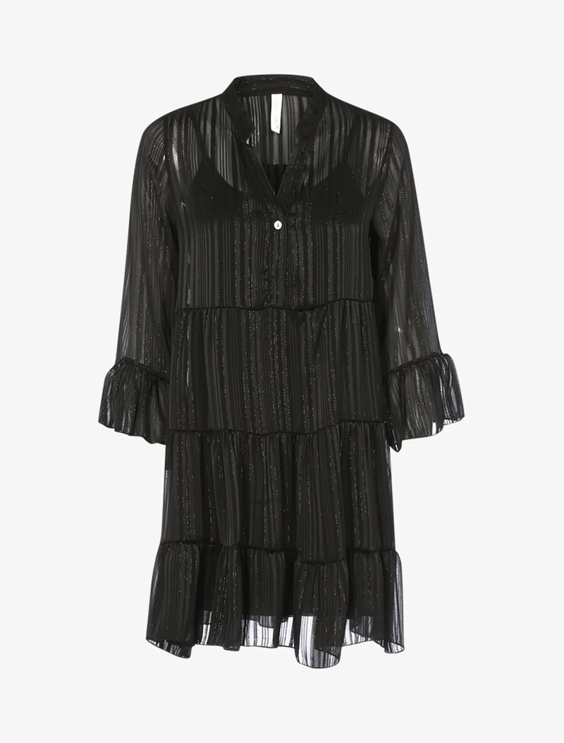 Rüschen-A-Linien-Kleid - Schwarz