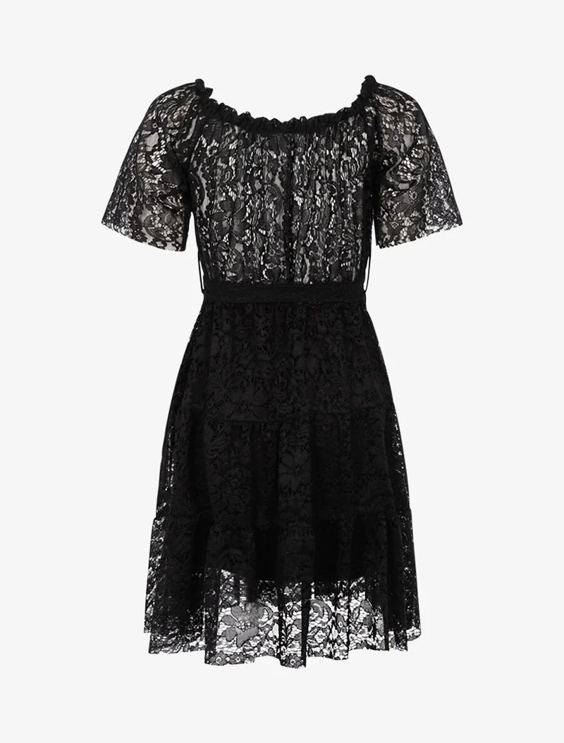 Blumenspitzenkleid gefüttert - Schwarz