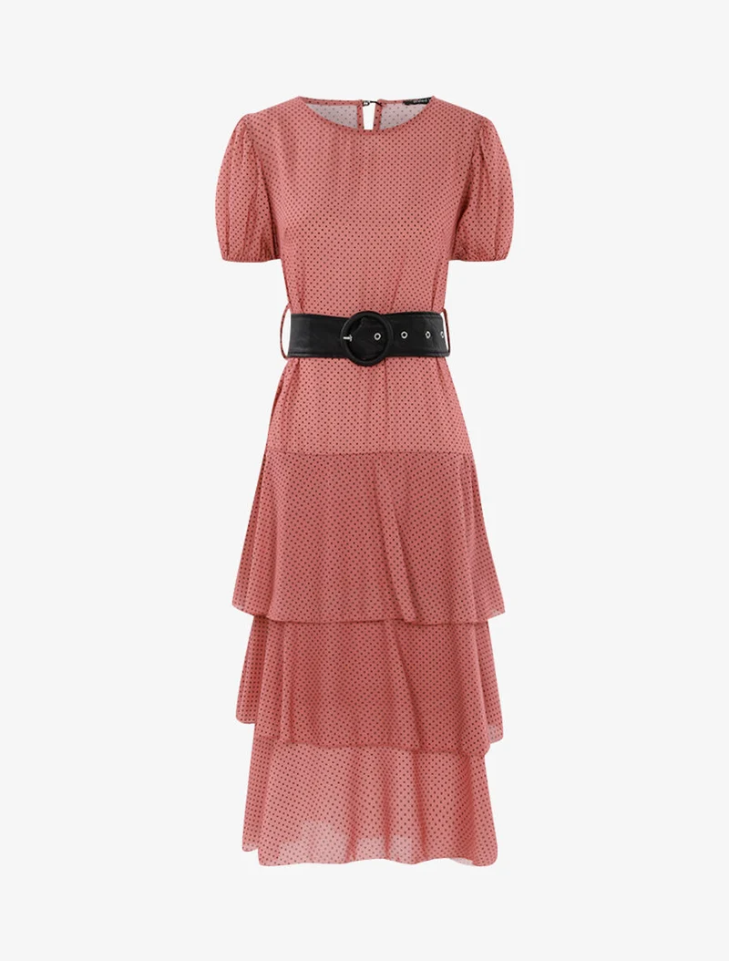 Kleid mit Punkten und Rüschen - Dunkelrosa