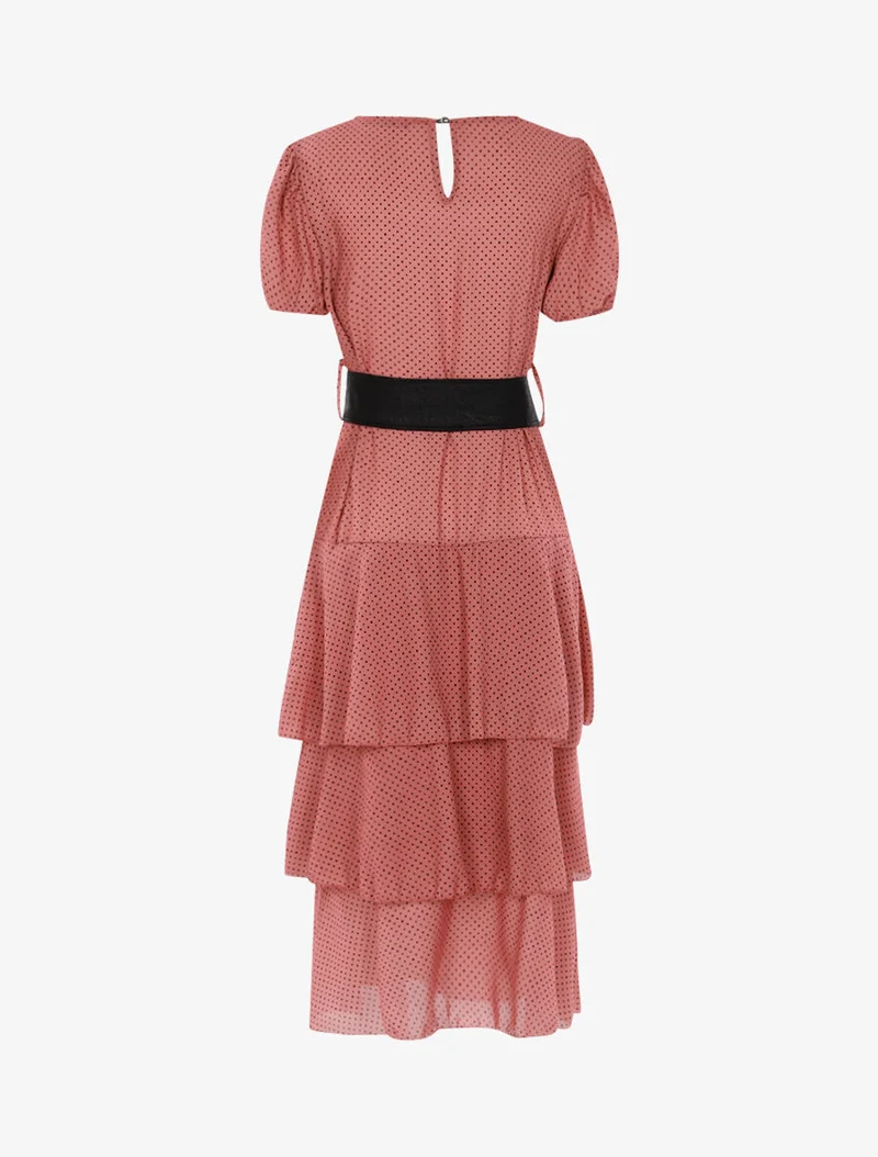 Kleid mit Punkten und Rüschen - Dunkelrosa