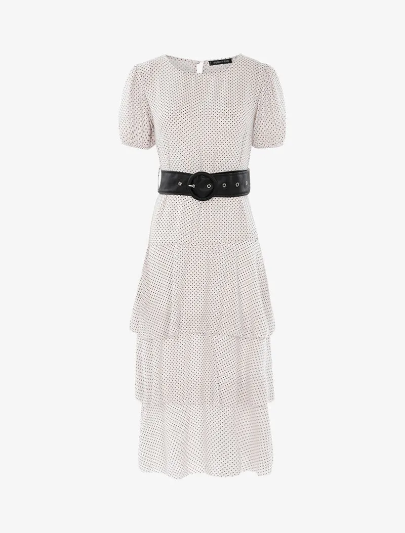 Kleid mit Punkten und Rüschen - Ecru