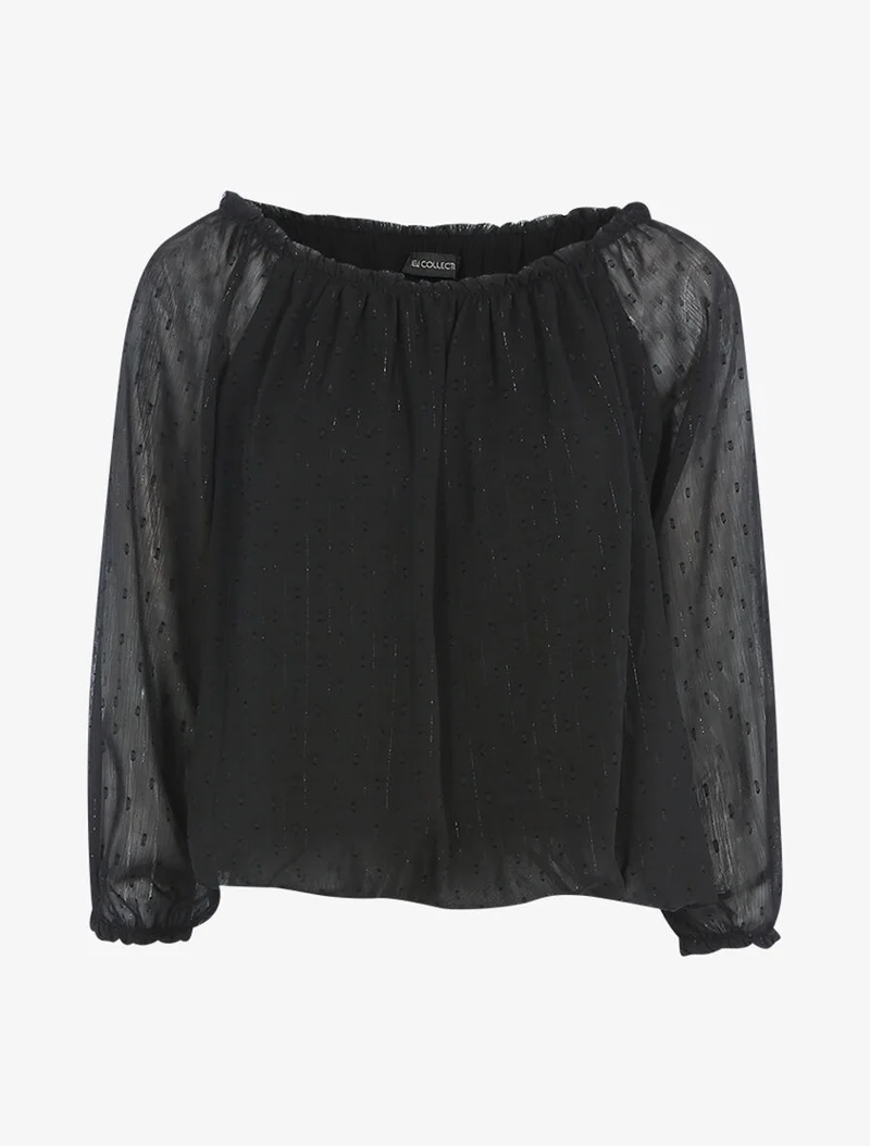 Bluse mit elastischem Kragen aus feinem Voile - Schwarz